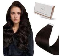Hetto Extension Cheveux Naturel Adhesif 50cm 20pcs Extension Adhesive Cheveux Naturel Marron Le Plus Fonce Lisse Remy Invisible Facile à Poser Longue Durée Ne S'emmêle Pas Usage Quotidien 50g #2