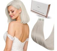 Hetto Extension Cheveux Naturel Adhésif Blond 20pcs Extension Adhesive Cheveux Naturel Blond Platine Lisse Remy Invisible Facile à Poser Longue Durée Ne S'emmêle Pas Usage Quotidien 30cm 30g #60