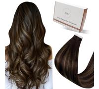 Hetto Extension Cheveux Naturel Adhesif Ombre Marron 45cm 20pcs Extension Adhesive Cheveux Naturel Balayage Brun Foncé avec Brun Clair Lisse Remy Invisible Usage Quotidien Rendez-Vous 50g #2/8/2