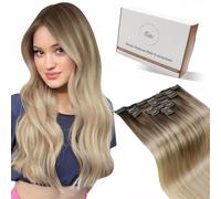 Hetto Extension Cheveux Naturel Clip 45cm 7pcs 120g Brun Balayage Blanc Extension à Clip Cheveux Vrai Humain Invisible Lisse Épais Double Trame Fixation Sécurisée Usage Quotidien Mariage #8/60/18
