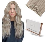 Hetto Extension Cheveux Naturel Clip Blond Cendré avec Clair Couleur Extension a Clip Cheveux Naturel Invisible Humain Remy Lisse Épais Double Trame 5pcs 80g 35cm #P18/613