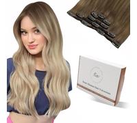 Hetto Extension Cheveux Naturel Clip Brun Balayage Blanc Extension à Clip Cheveux Vrai Humain Courte Invisible Humain Remy Lisse Épais Double Trame Usage Quotidien 5pcs 80g 30cm #8/18/60