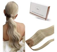 Hetto Extension Cheveux Naturel Queue de Cheval 50cm 80g Extension Vrai Cheveux Humain Queue de Cheval Blond Foncé Mixte Blond Moyen Remy Lisse, Bande Magique Pose Rapide Usage Quotidien #P17/23