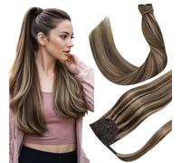 Hetto Extension Cheveux Naturel Queue de Cheval Marron Ponytail Cheveux Naturel Châtain Foncé Mixte Caramel Blond 30cm 70g #P4/27