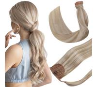 Hetto Extension Cheveux Naturel Queue de Cheval Meche Blond Ponytail Cheveux Naturel Blond Highlight Invisible Remy Lisse 35cm 70g #P18/613