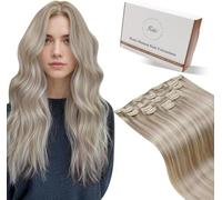 Hetto Extension Clip Cheveux Naturel 60cm 7pcs 120g Extension a Clip Cheveux Naturel Blond Cendré avec Clair Couleur Invisible Humain Remy Lisse Épais Double Trame #P18/613
