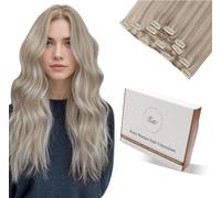 Hetto Extension Clip Cheveux Naturel Blond Extension a Clip Cheveux Naturel Blond Cendré avec Clair Couleur Invisible Humain Remy Lisse Épais Double Trame 30 cm 5 pcs 80 g #P18/613