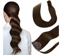 Hetto Extension Queue de Cheval Cheveux Naturel Marron Clair 35cm Ponytail Cheveux Naturel Brun Invisible Remy 70g par Paquet #4