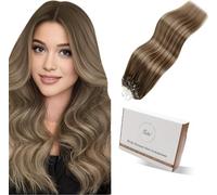 Hetto Extensions Cheveux a Froid - Balayage Brun Clair & Blond Miel - Interieur Silicone Anti-Glisse - Invisible, Sans Colle Micro Ring Loop - Longueur & Volume 50 Meche 50g 50cm
