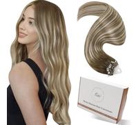 Hetto Extensions Cheveux a Froid - Balayage Brun Clair & Blond Platine - Interieur Silicone Anti-Glisse - Invisible, Sans Colle Micro Ring Loop - Longueur & Volume 50 Meche 50g 50cm