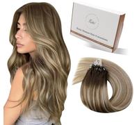 Hetto Extensions Cheveux a Froid - Balayage Brun Fonce Vers Blond Clair - Interieur Silicone Anti-Glisse - Invisible, Sans Colle Micro Ring Loop - Longueur & Volume 50 Meche 50g 50cm
