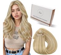 Hetto Extensions Cheveux a Froid - MeChes Blond Dore Clair & Blond Clair - Interieur Silicone Anti-Glisse - Invisible, Sans Colle Micro Ring Loop - Longueur & Volume 50 Meche 50g 60cm