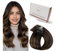 Hetto Extensions Cheveux Naturel a Froid - Balayage Brun Fonce & Brun Dore - Interieur Silicone Anti-Glisse - Invisible, Sans Colle Micro Ring Loop - Longueur & Volume 50 Meche 50g 60cm