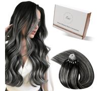 Hetto Extensions Cheveux Naturel a Froid - Balayage Noir & Argent - Interieur Silicone Anti-Glisse - Invisible, Sans Colle Micro Ring Loop - Longueur & Volume 50 Meche 50g 50cm