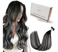 Hetto Extensions Cheveux Naturel Nano Ring - Balayage Noir & Argent - Cheveux Humains Remy - Fixation par Perles, Sans Colle Sans Chaleur Beads Loop - Longueur & Volume 50 Meche 50g 60cm
