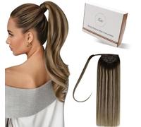 Hetto Ponytail Cheveux Naturel 55cm 80g Queue de Cheval Extension Naturel Ombre Brun Foncé A Blonde Fraise Invisible Remy Lisse #4/27/4