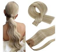 Hetto Ponytail Cheveux Naturel Blond Extension Cheveux Naturel Queue de Cheval Blond Highlight Invisible Remy Lisse 35cm 70g #17/23