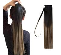Hetto Ponytail Cheveux Naturel Noir Ombre 50cm 80g Extension Cheveux Naturel Queue de Cheval Noir Ombre à Brun Foncé Fraise Blonde Invisible Remy #1b/4/27