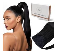 Hetto Queue de Cheval Extension Naturel Noir 40cm Extension Queue de Cheval Invisible Naturel Humain Remy Lisse 80g #1B