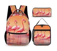HETVBNS A Flock of Flamingos Lot de 3 sacs à dos durables isothermes et trousse à crayons portable pour homme et femme