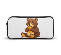 HETVBNS Bear Eating Trousse à crayons de grande capacité avec fermeture éclair, organiseur durable, petite trousse de maquillage portable pour bureau, voyage