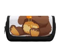 HETVBNS Bear Eating Trousse à crayons extra large, double couche avec fermeture éclair, trousse de maquillage portable pour voyage, organisateur de papeterie de bureau pour homme et femme