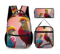 HETVBNS Beau sac à dos coucou 3 pièces, sac à dos durable, sac à déjeuner isotherme, trousse à crayons portable pour homme et femme