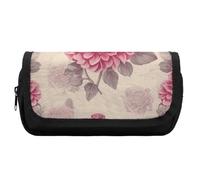 HETVBNS Belle trousse à crayons vintage extra large, double couche avec fermeture éclair, trousse de maquillage portable pour voyage, organisateur de papeterie de bureau pour femmes et hommes