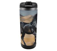 HETVBNS Black Arabian Horse Gobelet en acier inoxydable de 355 ml avec couvercle, tasse à café portable, étanche, isotherme, tasse de voyage pour boissons chaudes/froides, salle de sport et bureau