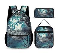 HETVBNS Blue Moon Ensemble sac à dos 3 pièces, sac à dos isotherme durable, trousse à crayons portable pour homme et femme