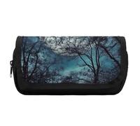 HETVBNS Blue Moon Trousse à crayons extra large, double couche avec fermeture éclair, trousse à maquillage portable pour voyage, organisateur de papeterie de bureau pour homme et femme
