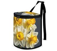 HETVBNS Bouquet de jonquilles poubelle de voiture avec couvercle, poubelle automobile étanche à suspendre, sac de rangement étanche pour véhicules, camping-car, salle de bain, bureau
