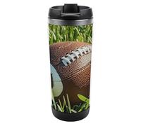 HETVBNS Brown Football Green Of Grass Gobelet en acier inoxydable de 355 ml avec couvercle, tasse à café portable, étanche, tasse de voyage isotherme pour boissons chaudes/froides, salle de sport et