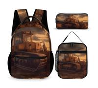 HETVBNS Bulldozer Ensemble sac à dos de soirée 3 pièces, sac à dos durable, sac à déjeuner isotherme, trousse portable pour homme et femme