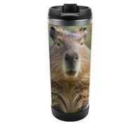 HETVBNS Capybara Gobelet en acier inoxydable avec couvercle et yeux fermés - Tasse à café portable anti-fuite - Tasse de voyage isotherme pour boissons chaudes/froides, salle de sport et bureau - 355
