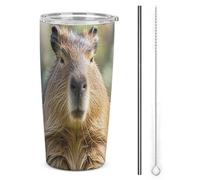 HETVBNS Capybara - Gobelet en acier inoxydable de 591 ml avec paille et couvercle, tasse à café isotherme avec yeux fermés sous vide, tasse de voyage étanche pour voiture