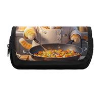 HETVBNS Cat Chef Trousse à crayons extra large, double couche avec fermeture éclair, trousse à cosmétiques portable pour voyage, organisateur de papeterie de bureau pour homme et femme