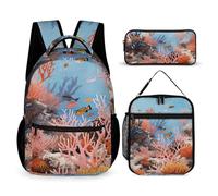 HETVBNS Coral Reef Lot de 3 sacs à dos durables isothermes et trousse à crayons pour homme et femme