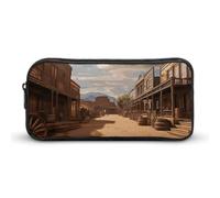 HETVBNS Cowboy Town Trousse à crayons de grande capacité avec fermeture éclair, organiseur durable, petite trousse de maquillage portable pour bureau, voyage
