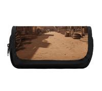 HETVBNS Cowboy Town Trousse à crayons extra large, double couche avec fermeture éclair, trousse de maquillage portable pour voyage, organisateur de papeterie de bureau pour femmes et hommes