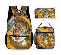 HETVBNS Crystal Tiger Ensemble sac à dos 3 pièces, sac à dos isotherme et durable, trousse à crayons portable pour homme et femme