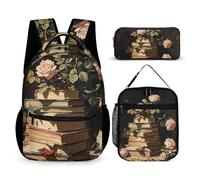 HETVBNS Dark Academy Ensemble sac à dos 3 pièces, sac à dos durable, sac à déjeuner isotherme, trousse portable pour homme et femme