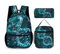 HETVBNS DNA Double Helix Lot de 3 sacs à dos durables isothermes et trousse à crayons portable pour homme et femme