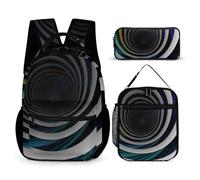 HETVBNS Ensemble de 3 pièces avec sac à dos abstrait et circulaire - Sac à déjeuner isotherme et portable - Pour homme et femme
