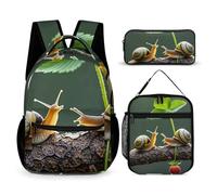 HETVBNS Ensemble de 3 sacs à dos à motif fraise et escargot, sac à déjeuner isotherme et portable pour homme et femme