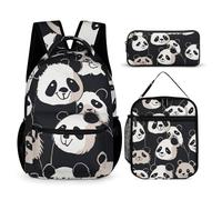 HETVBNS Ensemble de 3 sacs à dos avec motif panda et étoile - Sac à déjeuner isotherme et portable - Pour homme et femme