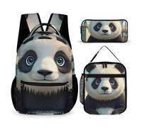 HETVBNS Ensemble de 3 sacs à dos avec motif visage de panda, sac à dos isotherme et durable, trousse à crayons portable pour homme et femme