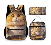 HETVBNS Ensemble de 3 sacs à dos Cat Chef - Sac à dos isotherme durable - Trousse à crayons portable pour homme et femme