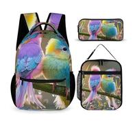 HETVBNS Ensemble de 3 sacs à dos colorés avec petit oiseau - Sac à dos durable isotherme - Trousse à crayons portable pour homme et femme