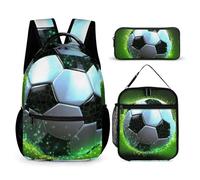 HETVBNS Ensemble de 3 sacs à dos cool avec ballon de football - Sac à dos isotherme durable - Trousse à crayons portable pour homme et femme